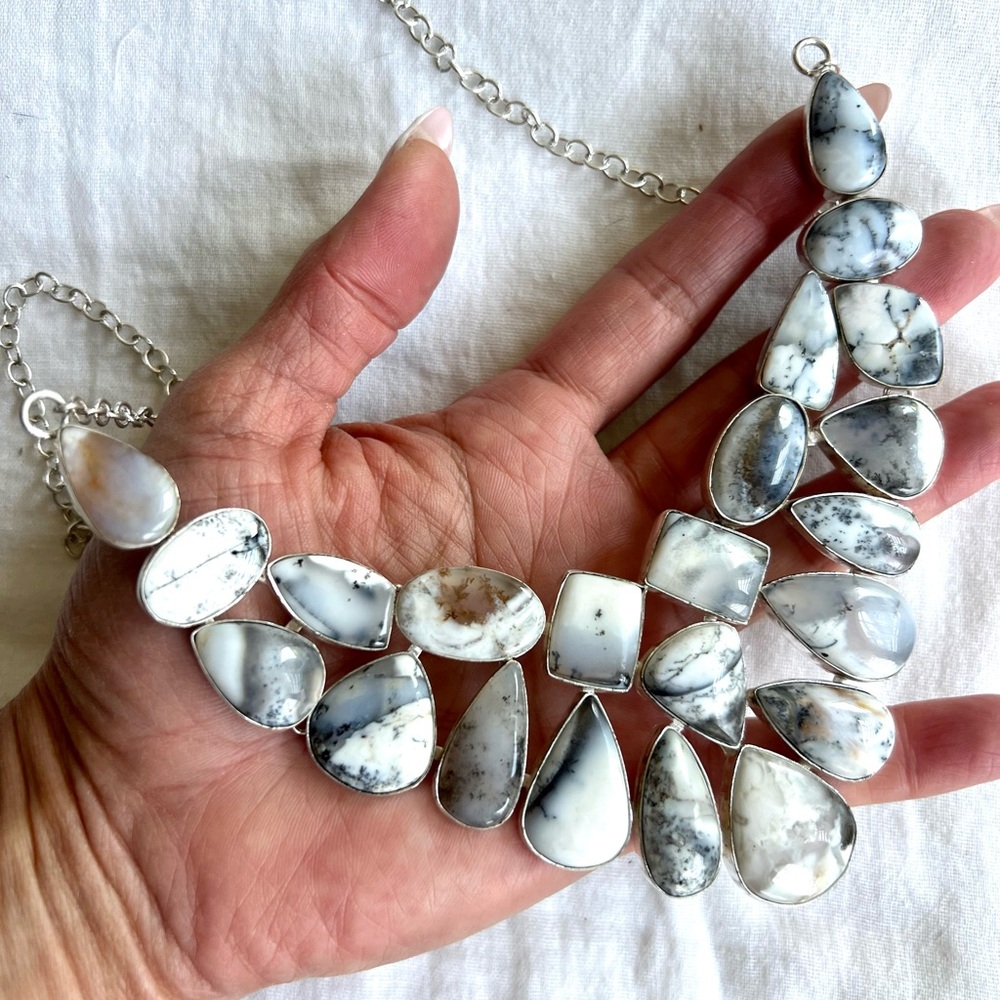 925 Dendritic Agate GODDESS Bib Collar Necklace